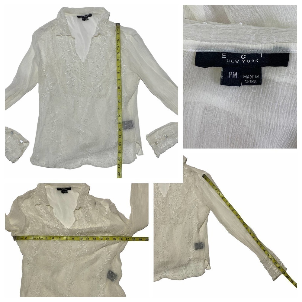 Eci New York Sheer White Floral Lined L/S Blouse - Picture 11 of 12